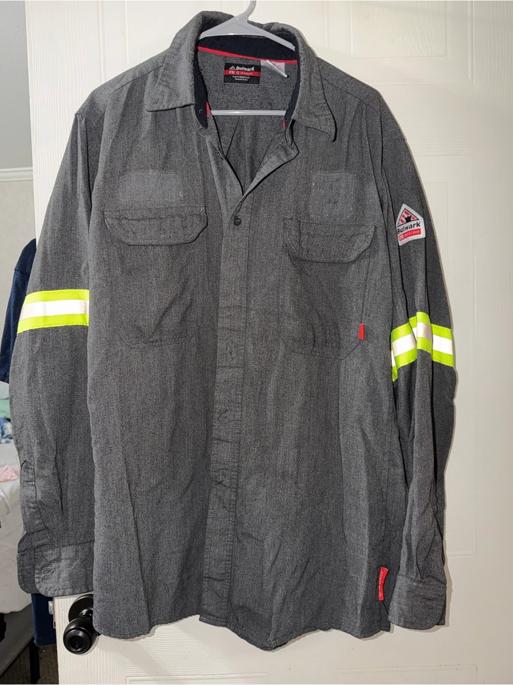 Bulwark Men's Gray Flame-Resistant Work Shirt with Hi-Vis Trim